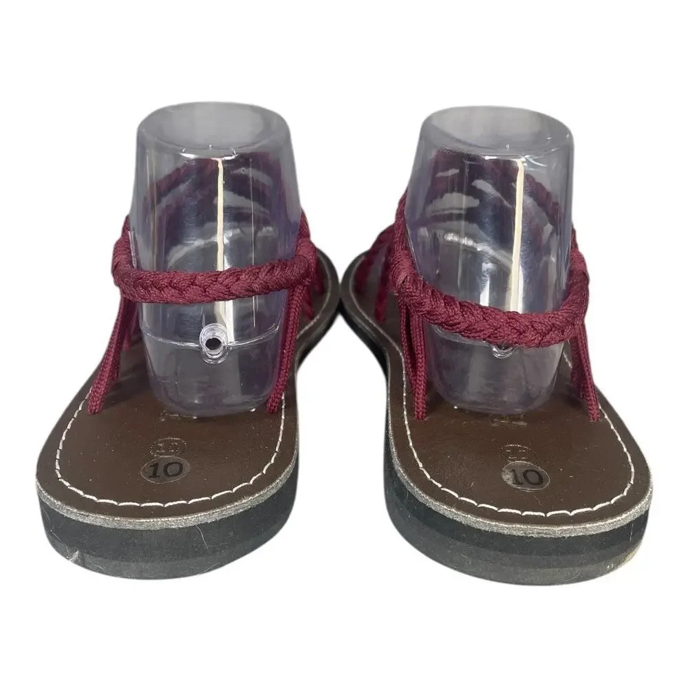 Plaka Women’s Palm Leaf Burgundy Boho Flat Strap Sandals Size-10 - Picture 4 of 8